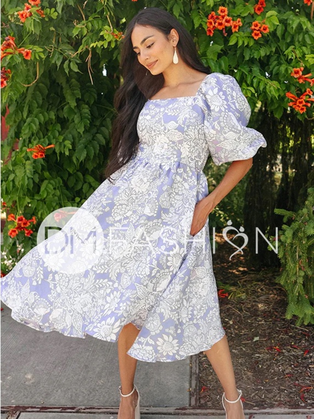 Floral Puff Sleeve Midi Dress